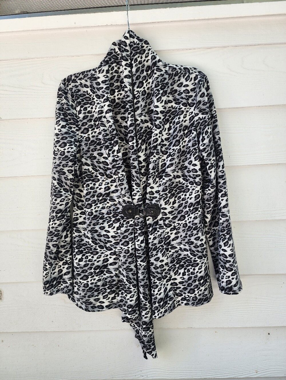 L Milano Black & White Leopard Print Open Front Jacket